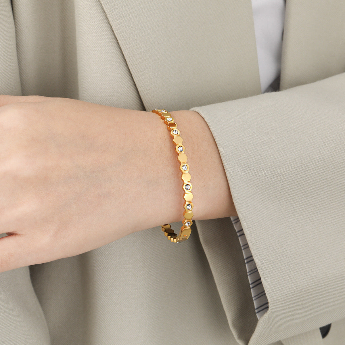 Bejewelled Geometric Gold Bracelet