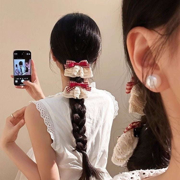 Victorian Lacy Plaid Hair Bow
