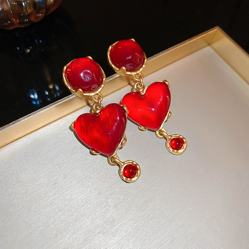 Medieval Red Glazed Love Earrings